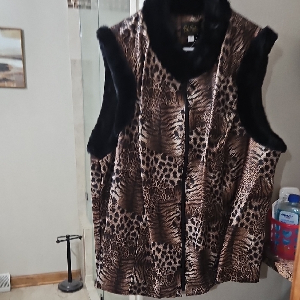 Bob Mackie Black and Brown Faux Fur Vest